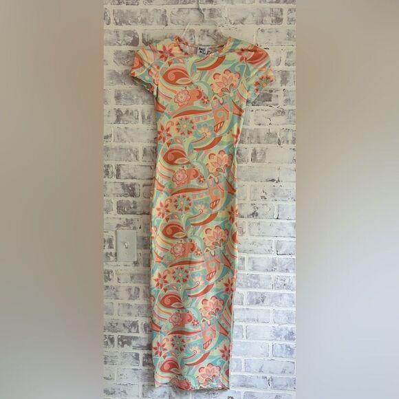 Princess Polly Anna Maxi Dress Pastel Multicolor w/ Slit and side cut out, sz 2 - Picture 4 of 8